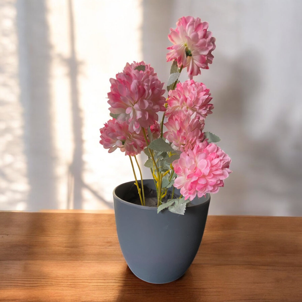 Pink Artificial Flower in Elegant Grey Plastic Pot by Pots O Crops